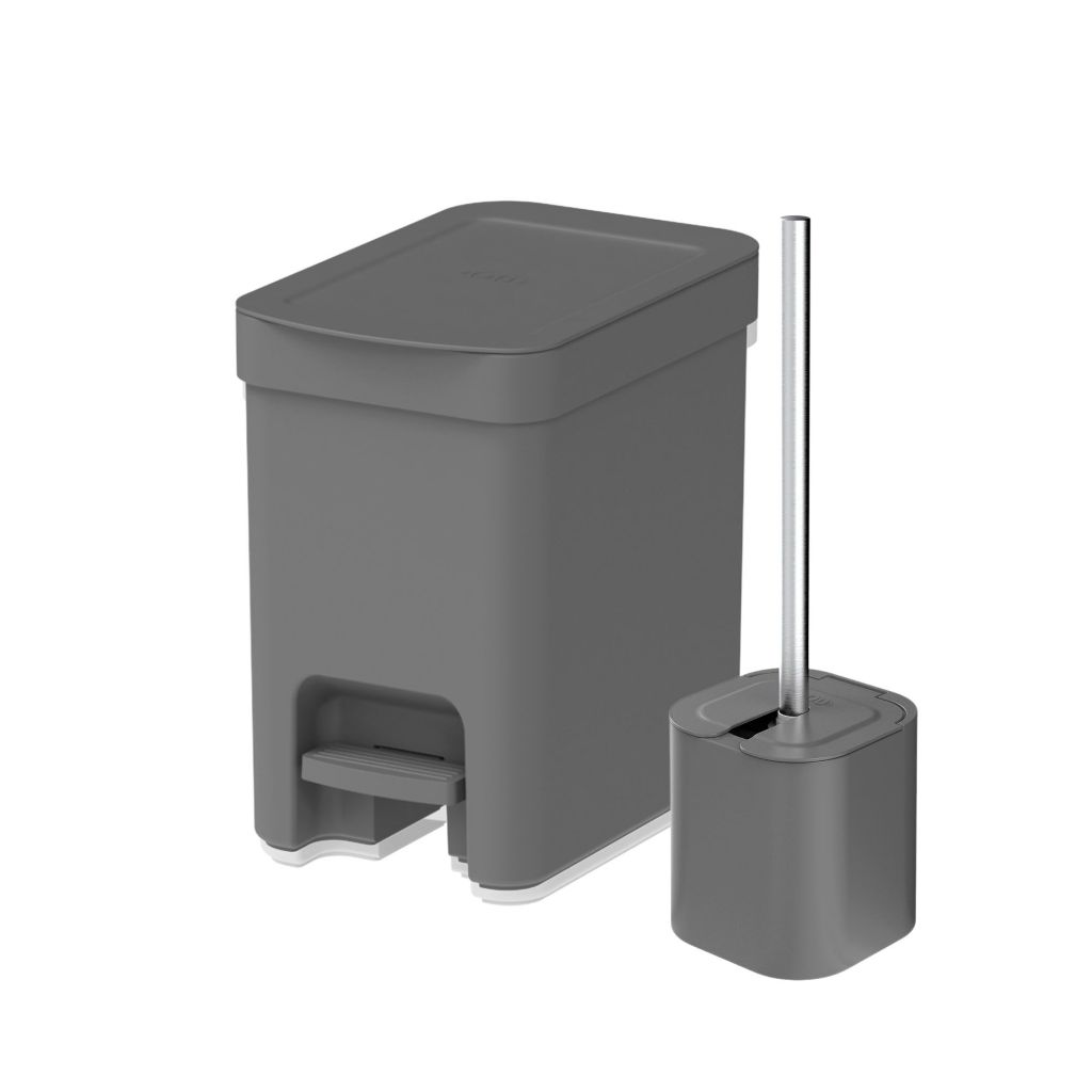 Conjunto de Lixeira com Pedal 6L (26x17cm) e Escova Sanitária com Suporte (38cm) – Linha Trium <OU>