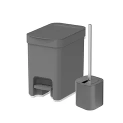 Conjunto de Lixeira com Pedal 6L (26x17cm) e Escova Sanitária com Suporte (38cm) – Linha Trium <OU>