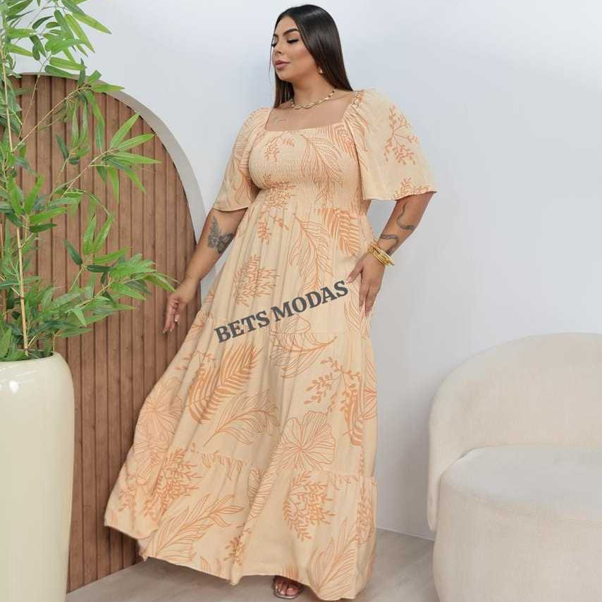 Vestido ELASTEX Longo Viscolinho Forrado 3 Marias Tamanho Único Plus com Caimento Perfeito