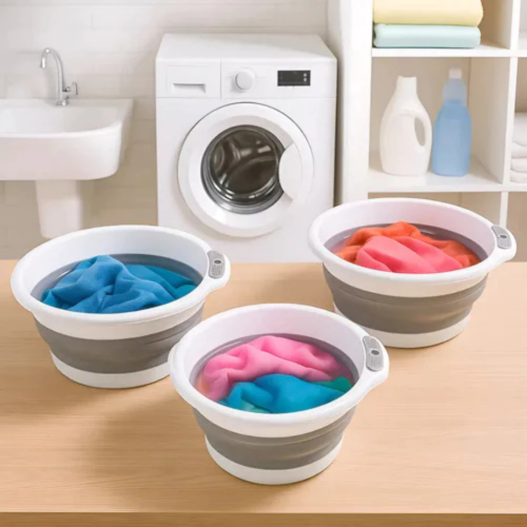 Kit Com 3 Bacias Silicone Multiuso Dobrável Retrátil 13 L - 7 L e 3 L Organização Cozinha Lavanderia