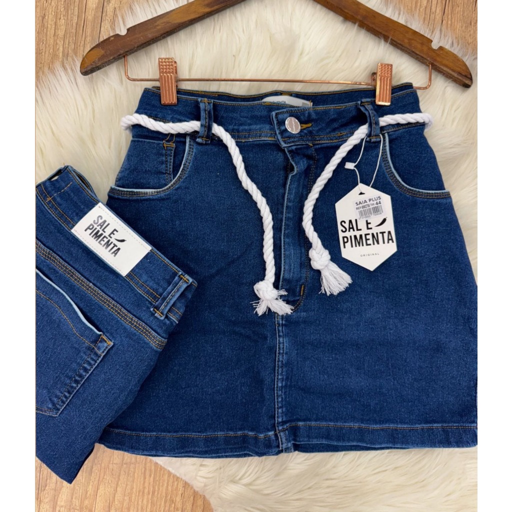 Saia Jeans Premium Plus Size Sal e Pimenta - Pimenta Original Com Elastano Cintura Alta