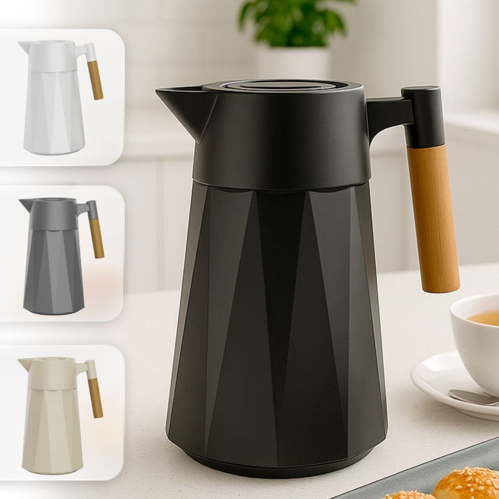 Garrafa Térmica Prisma 1 Litro Para Chás/Café  Design Moderno Cabo Madeira