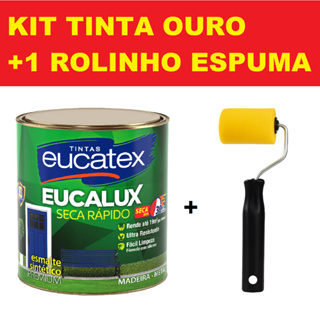 Kit Tinta Ouro Dourado Esmalte Sintético Eucatex Secagem Rápida 900ml 3,6l com rolinho em Oferta na Shopee