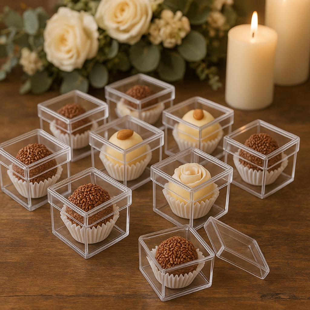 Kit 10/20/30/40 Caixinhas Acrílica 5x5 Transparente Cristal Lembrancinha Festa Decoração Aniversário