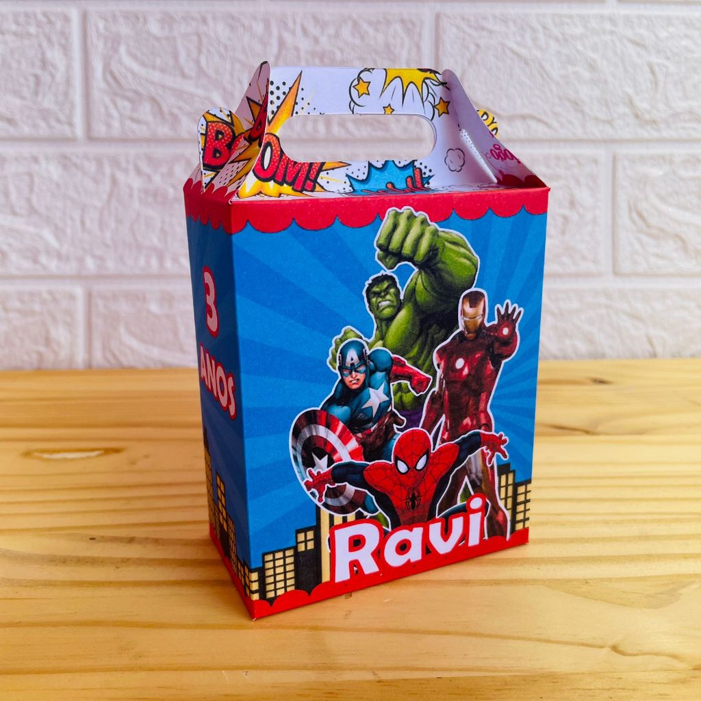 Vingadores Super Heróis - Lembrancinha Aniversàrio Caixinha Maletinha Personalizada desmontada