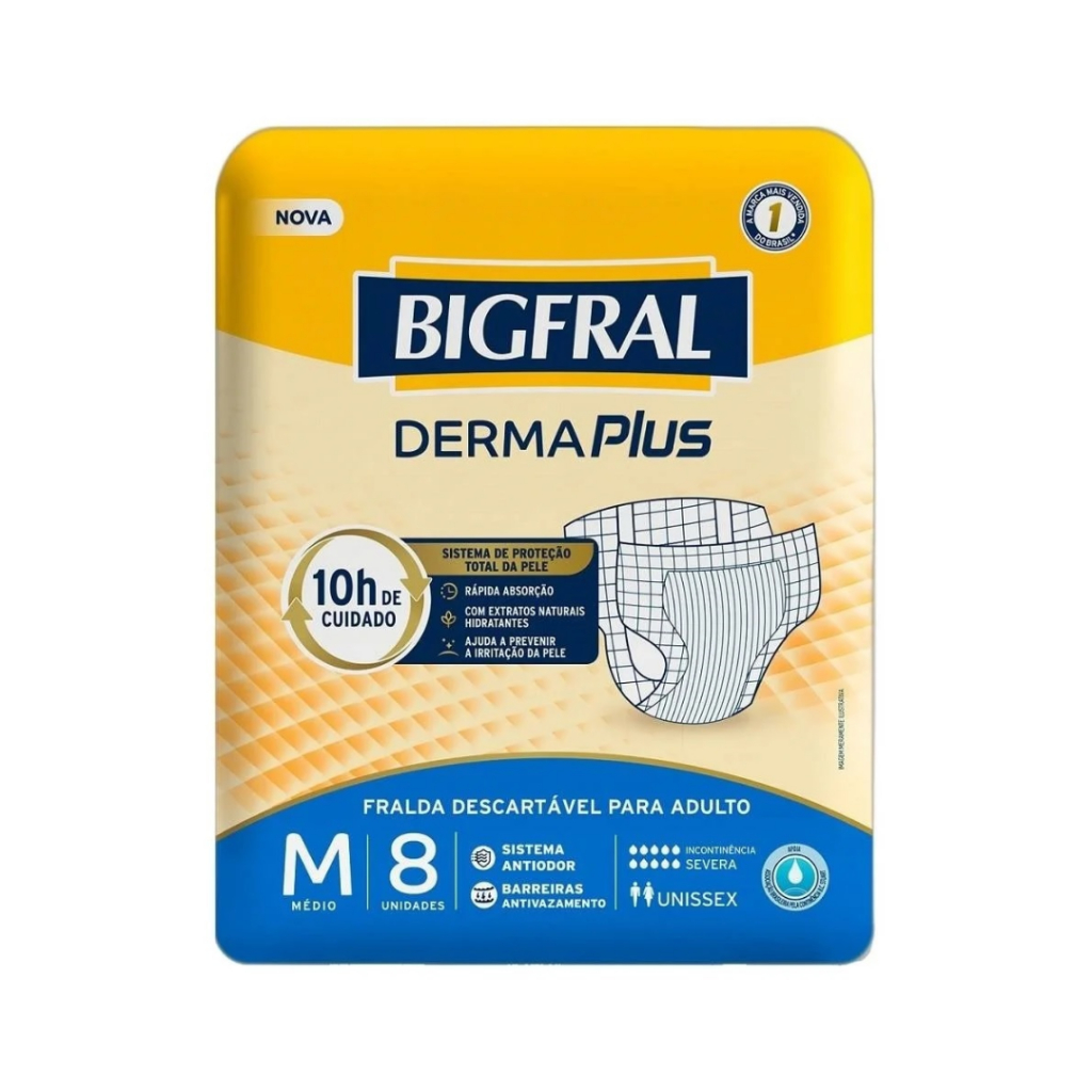 Fralda Geriátrica Bigfral Derma Plus Tamanho M - com 8 Fraldas