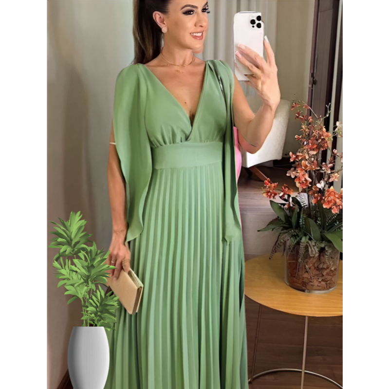 Vestido Longo Plisado Decote V Vestido Para Madrina de Casamento Festas Formatura Vestido Longo Plisado Decote V Vestido Para Madrina de Casamento Festas Formatura