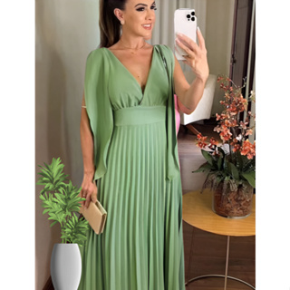 Vestido Longo Plisado Decote V Vestido Para Madrina de Casamento Festas Formatura em Oferta na Shopee