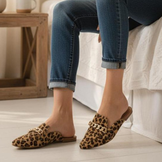 Mule Feminino Confortavel Macio Elegante com Corrente Cores Preto, Onça, Rosa Confort Ref 025 em Oferta na Shopee