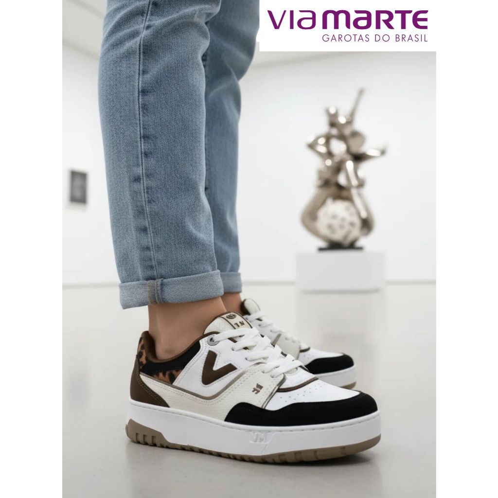 Tênis Via Marte Sneaker NB550 Chunky Sola Alta Confortável Plataforma Branco/Onça 042-033 Fashion