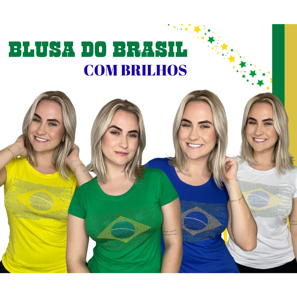 Blusa Camiseta Feminina do Brasil Seleção Brasileira Tecido Viscolycra Gola Redonda Copa Do Mundo