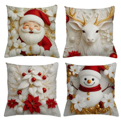 Kit 4 Capas de Almofada Natalina 45x45 Decoração de Natal para Sala Sofá Capa Estampada Premium