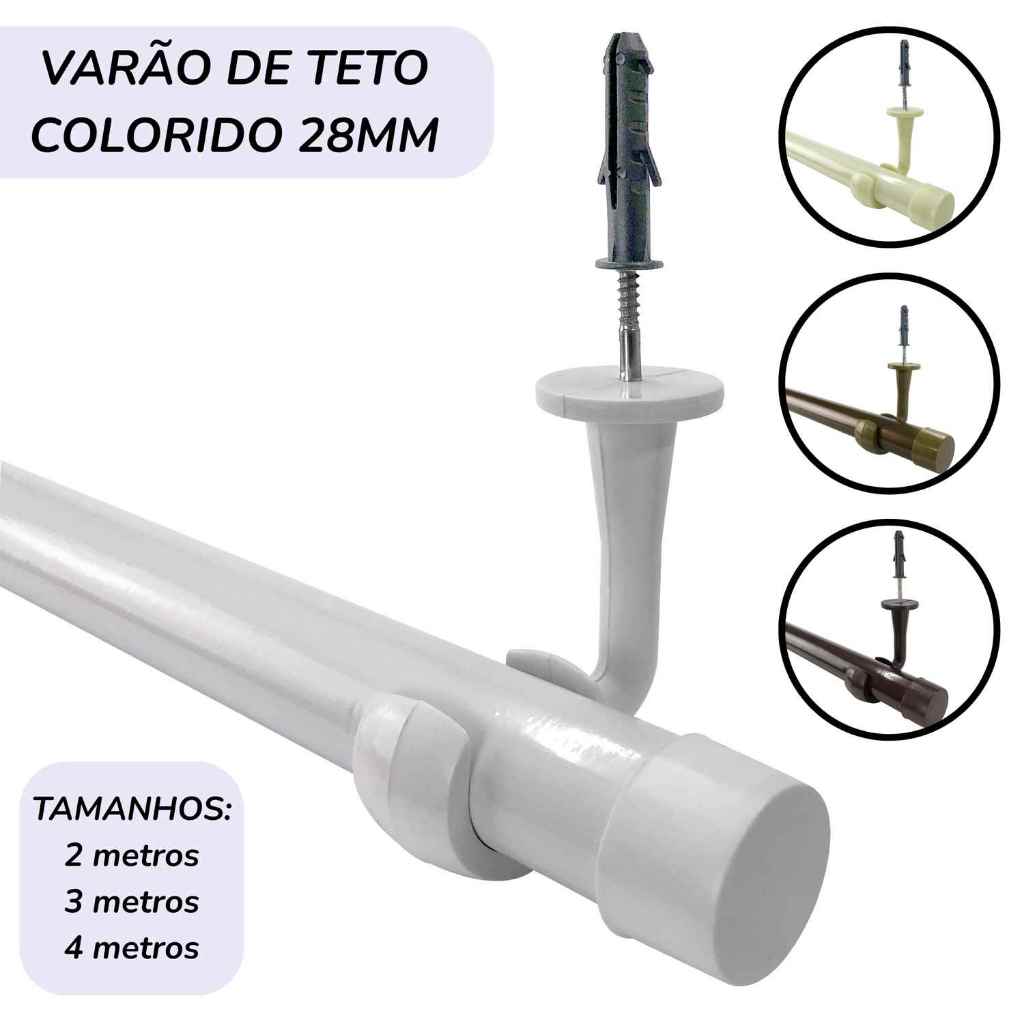 Varão de Teto 2, 3 e 4 Metros 28mm Luxo Para Sala Quarto e Escritório em Oferta na Shopee