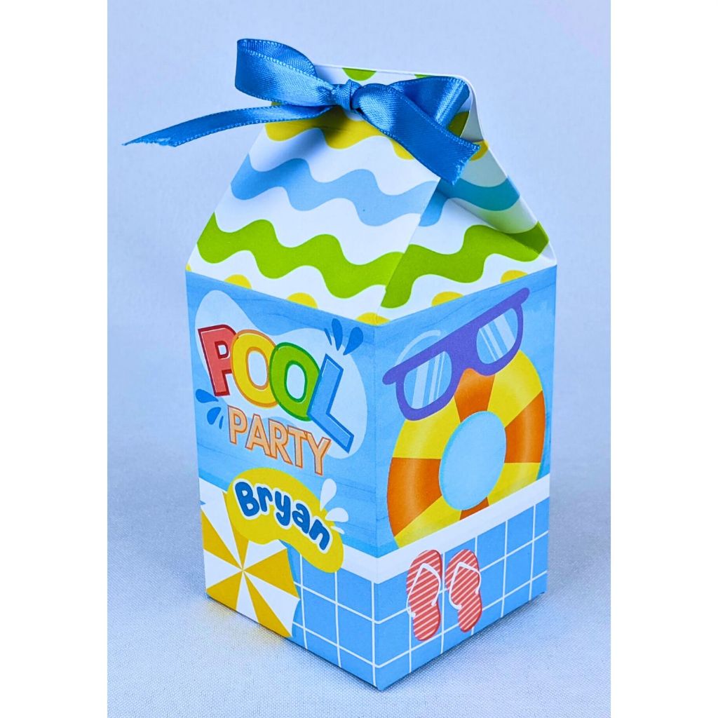 Kit 10 a 55 Caixinha Milk Pool Party Personalizada de Papel Offset 180g