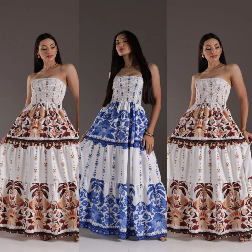 Vestido Longo Tropical Tomara que Caia Estampado – Moda Feminina Verão 2025