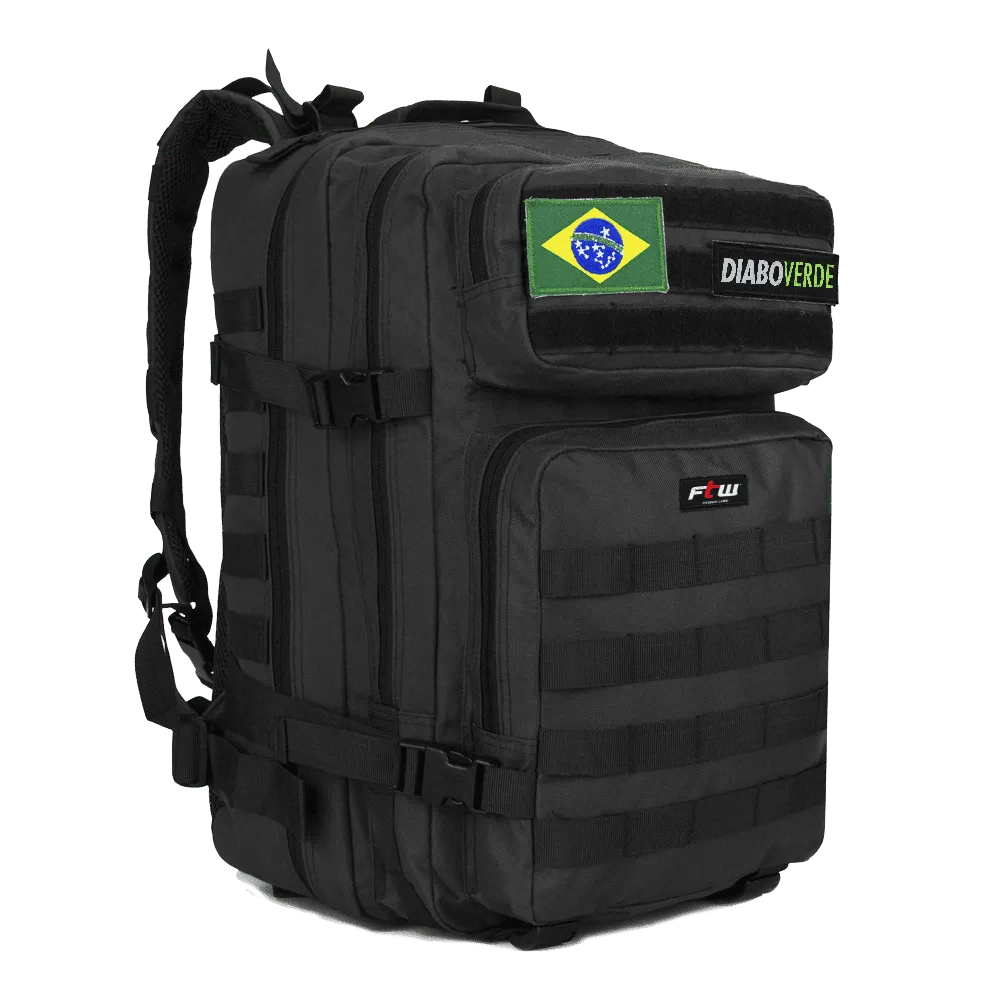 FTW Mochila Tática Diabo Verde - 50 Litros, Impermeável em Lona 900D Cor Preta
