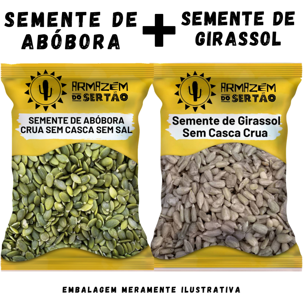 Kit Semente de Abóbora crua + Semente de Girassol crua 1 kg de cada - 500gr de cada - 250gr de cada em Oferta na Shopee