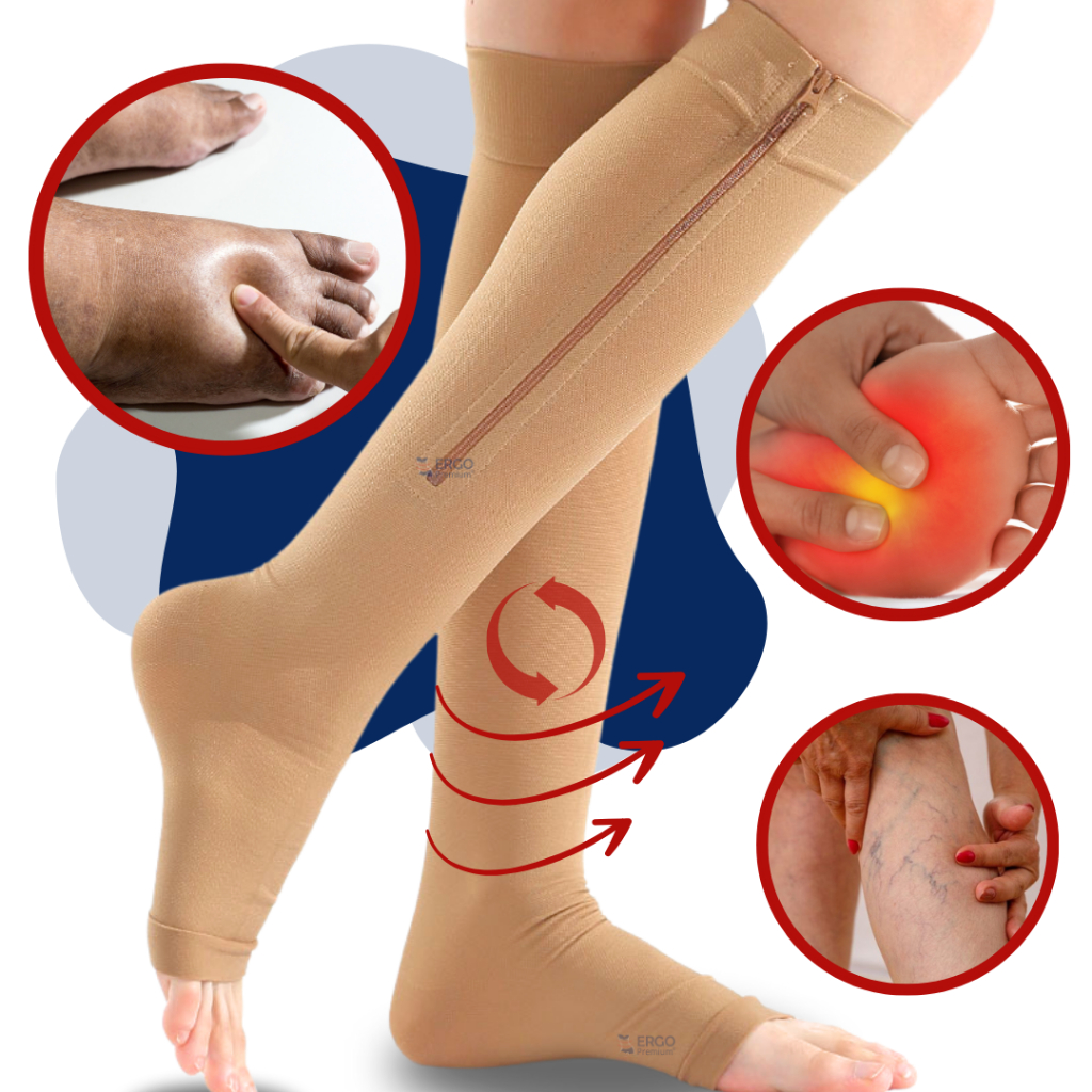 Par de Meia Compressão Ortopédica  ¾ Para Dores Trombose Varizes e Inchaço em Oferta na Shopee