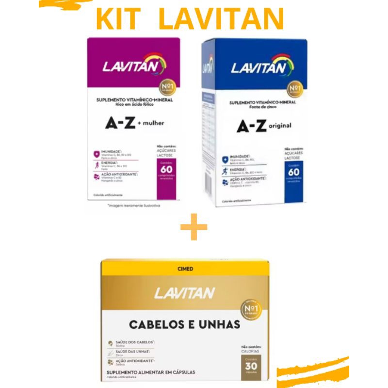 Kit Lavitan AZ Mulher + Lavitan AZ 60 Comprimidos + Lavitan Cabelos e Unhas 30 Comprimidos
