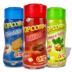 Combo Tempero Para Pipoca Popcorn 03 Sabores - Cheddar, Cebola & Salsa e Bacon 100g