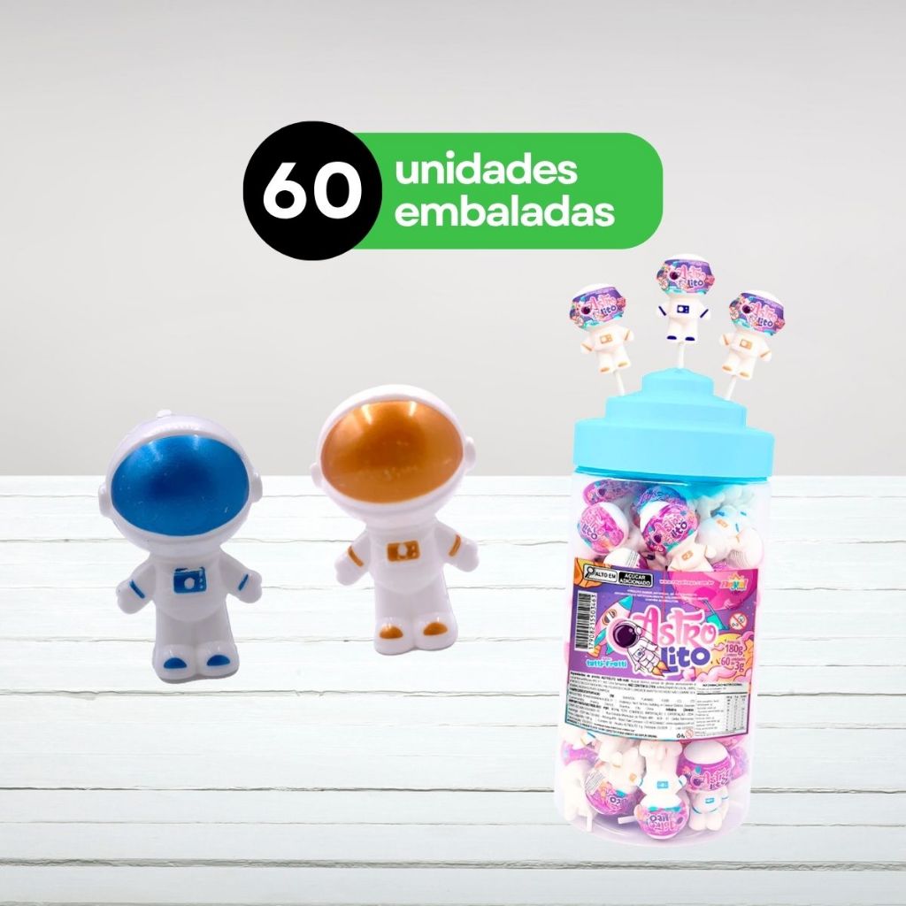 Pirulito de Astronauta sabor Tutti-Frutti com suporte Astrolito - 60 unid
