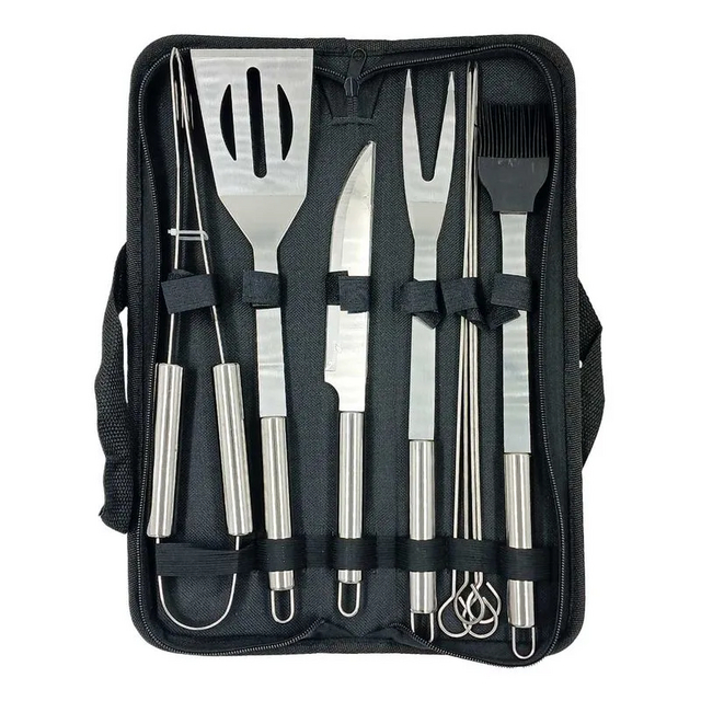 Kit Churrasco Profissional Completo 10 Peças Aço Inox