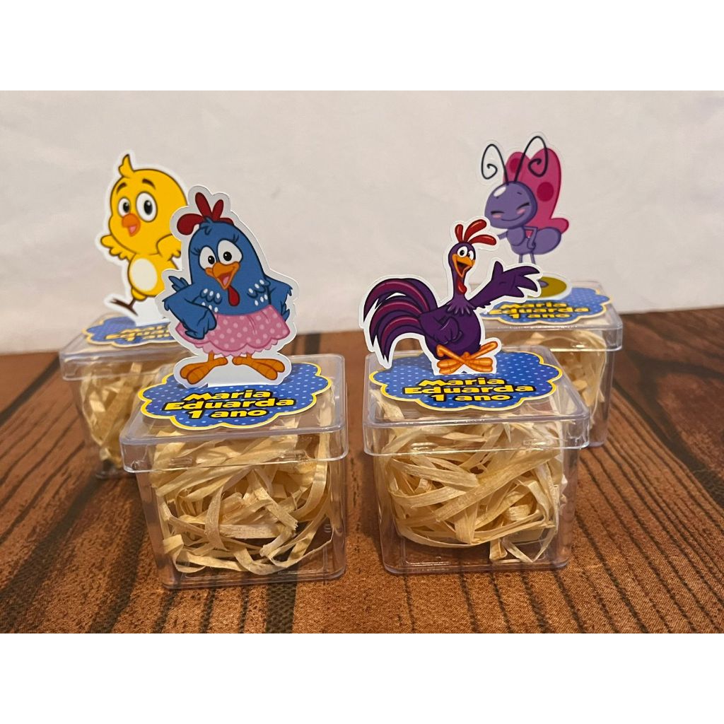Apliques tag 3D para Caixa Acrílico 5x5 OU latinha Personalizado -  tema GALINHA PINTADINHA festa