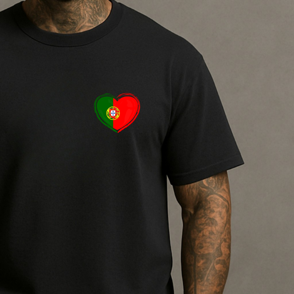 T-Shirt Camiseta 100% Algodão Estampada Coração Portugal Word Cup Blusa Lançamento Envio Rápido