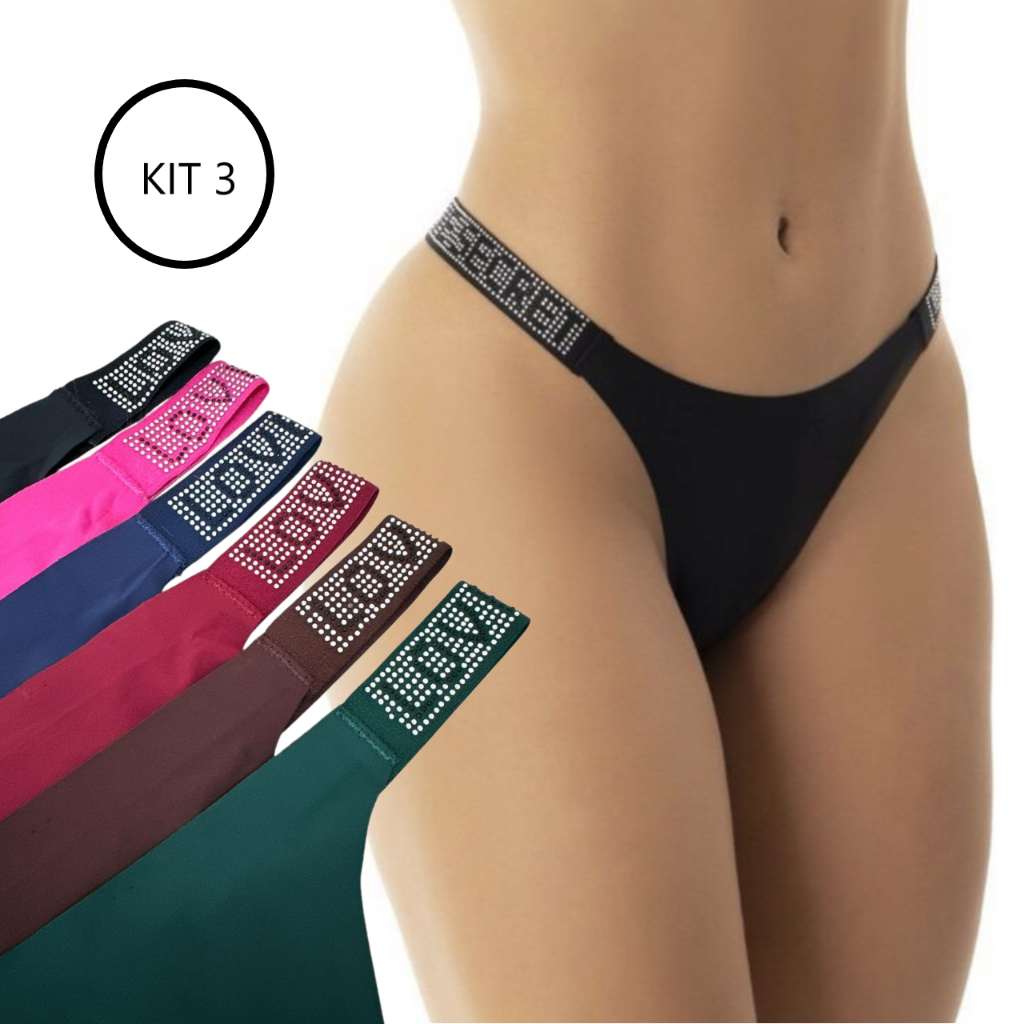 Kit 3 Tangas Fio Dental Laser com Pedrinhas Love –Conforto, Elegância e Brilho Invisível sob a Roupa em Oferta na Shopee