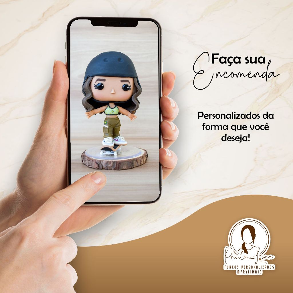 Boneco Estilo Funko Pop Personalizado em Biscuit Artesanal - Rayssa Leal (Skate)