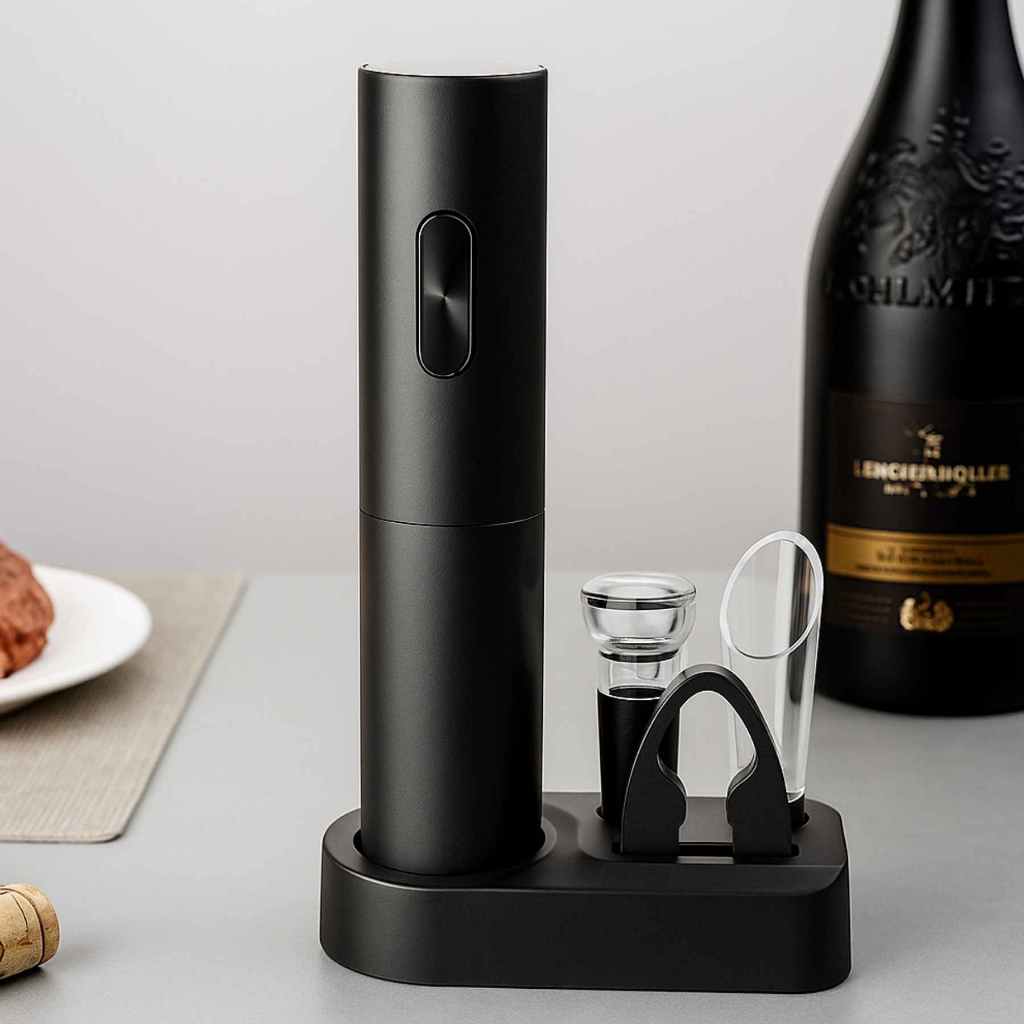 Kit Saca Rolha Automático 4 em 1 Abridor Elétrico a Pilha Aerador e Rolha a Vácuo Presente Sommelier