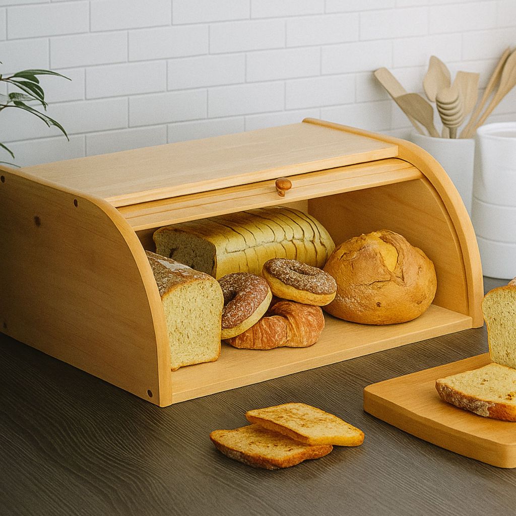 Porta Pães de Bambu Grande com Tampa Deslizante Retrátil Roll-Top Ecológico e Durável em Oferta na Shopee