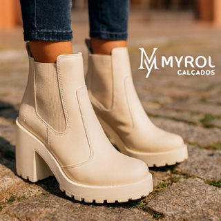 Bota Coturno Tratorado Salto Médio Elástico Off White em Oferta na Shopee