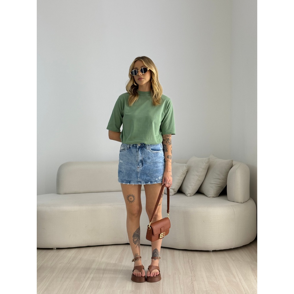 Blusas Gola Alta T-shirt Feminina Camiseta Básica Lisa 100% Algodão em Oferta na Shopee