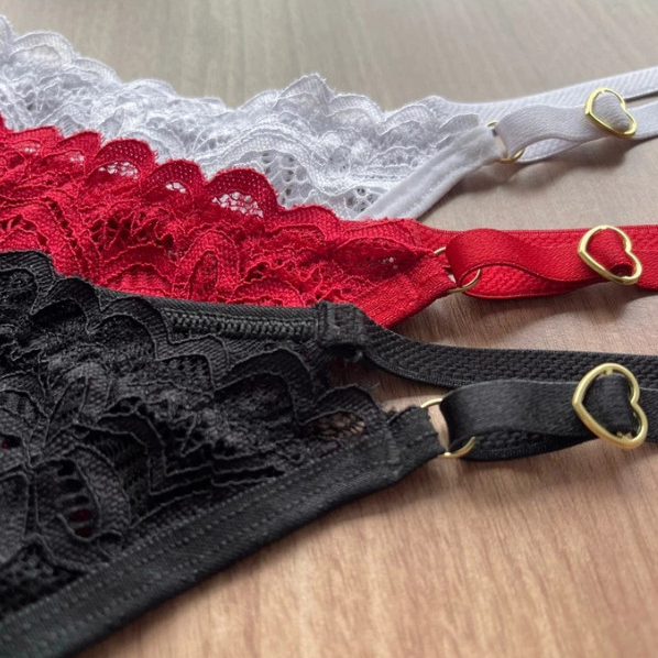 Kit Tanga Fio Dental em Renda Premium Regulagem de Coração Sensual Calcinha Forro Algodão
