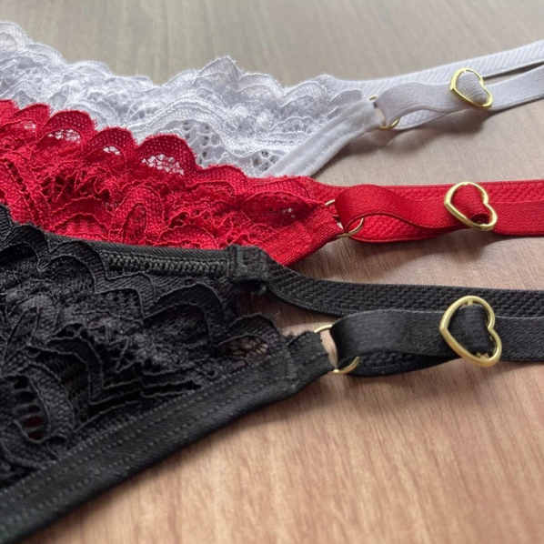 Kit Tanga Fio Dental em Renda Premium Regulagem de Coração Sensual Calcinha Forro Algodão