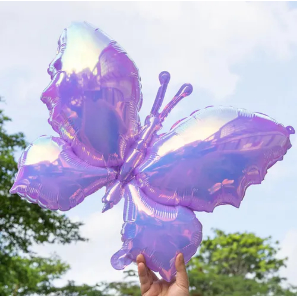 10 Balão Borboleta Holográfica Nacarada Furta-cor Lilás 60 CM