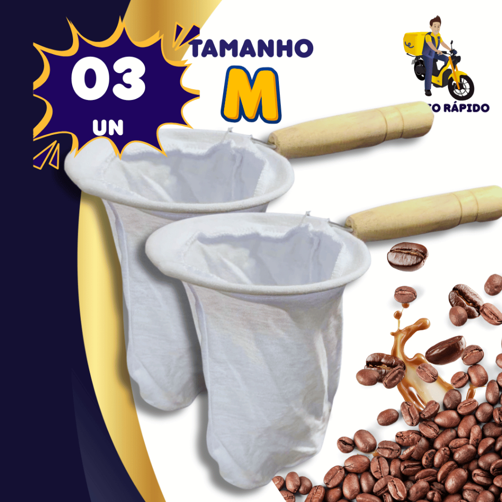Coador de Café de Pano Médio com Cabo de Madeira Reutilizável e Sustentável Anuncio Com Variação Quantidade em Oferta na Shopee