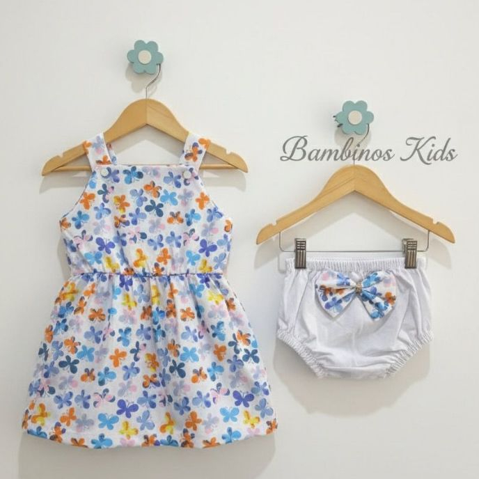Vestido bebê em tecido roupas de bebê menina e tapa fralda jardineira bebê enxoval de bebê em Oferta na Shopee