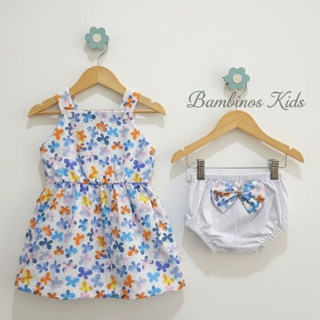 Vestido bebê em tecido roupas de bebê menina e tapa fralda jardineira bebê enxoval de bebê em Oferta na Shopee