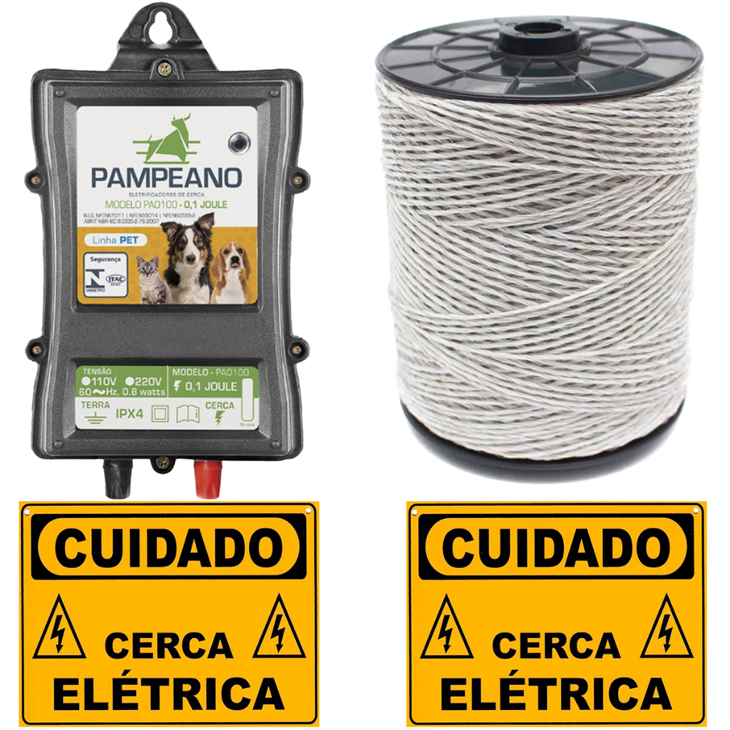 Kit Eletrificador Cerca Elétrica Cachorro Gato Fio E Placas