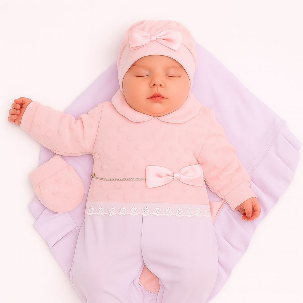 Saída Maternidade Completa Bebê Menina Booble Soft Rosa 4 Peças Luxo