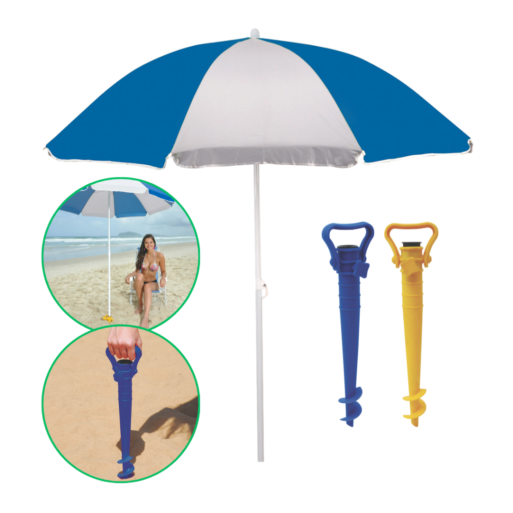 Kit Guarda Sol de Praia Grande Piscina com Base Sacareia