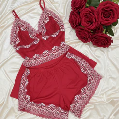Pijama feminino sem bojo Microfibra Feminino Sexy com Renda Bicolor