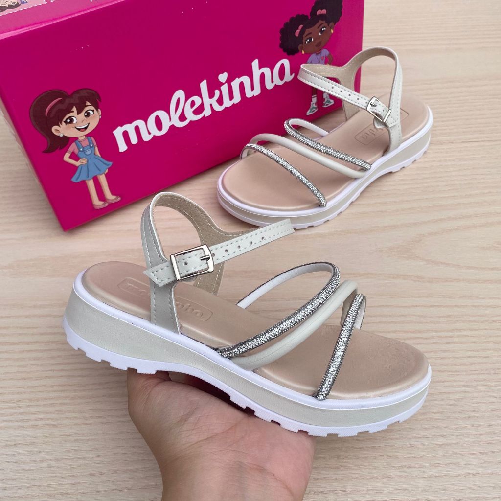 Sandália Papete Infantil Menina Molekinha Strass Brilho Confortável Moda Acolchoada