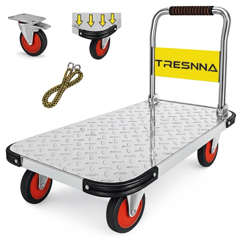 Carrinho Dobrável Em Aço Reforçado Tresnna Prateado 550kg com Freio. em Oferta na Shopee