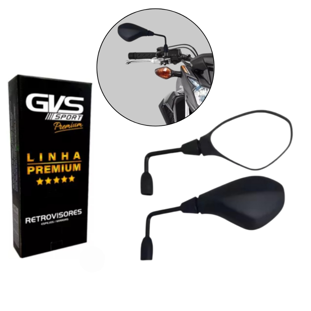 Retrovisor Original GVS F800 GS 650 Haste Longa Rebaixado 90° Lente Plana Par Para Moto Preto
