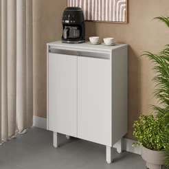 Aparador Buffet Multiuso Em MDF 60x30cm Pés Duas Portas Para O Cantinho Do Café na Sala e Cozinha