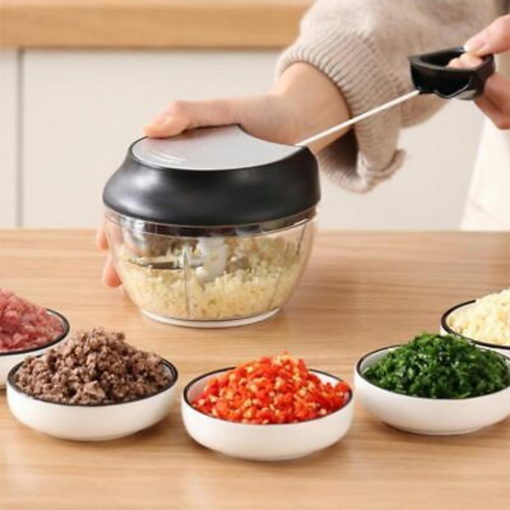 Triturador de Alimentos 500ml - 3 Lâminas - Vermelho Manual Multiuso Alho Cebola Verduras