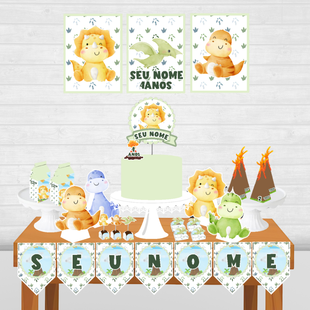 Kit Festa só um bolinho Dinossauro Baby personalizado/mesversário aniversário/ Lembrançinha 80 itens